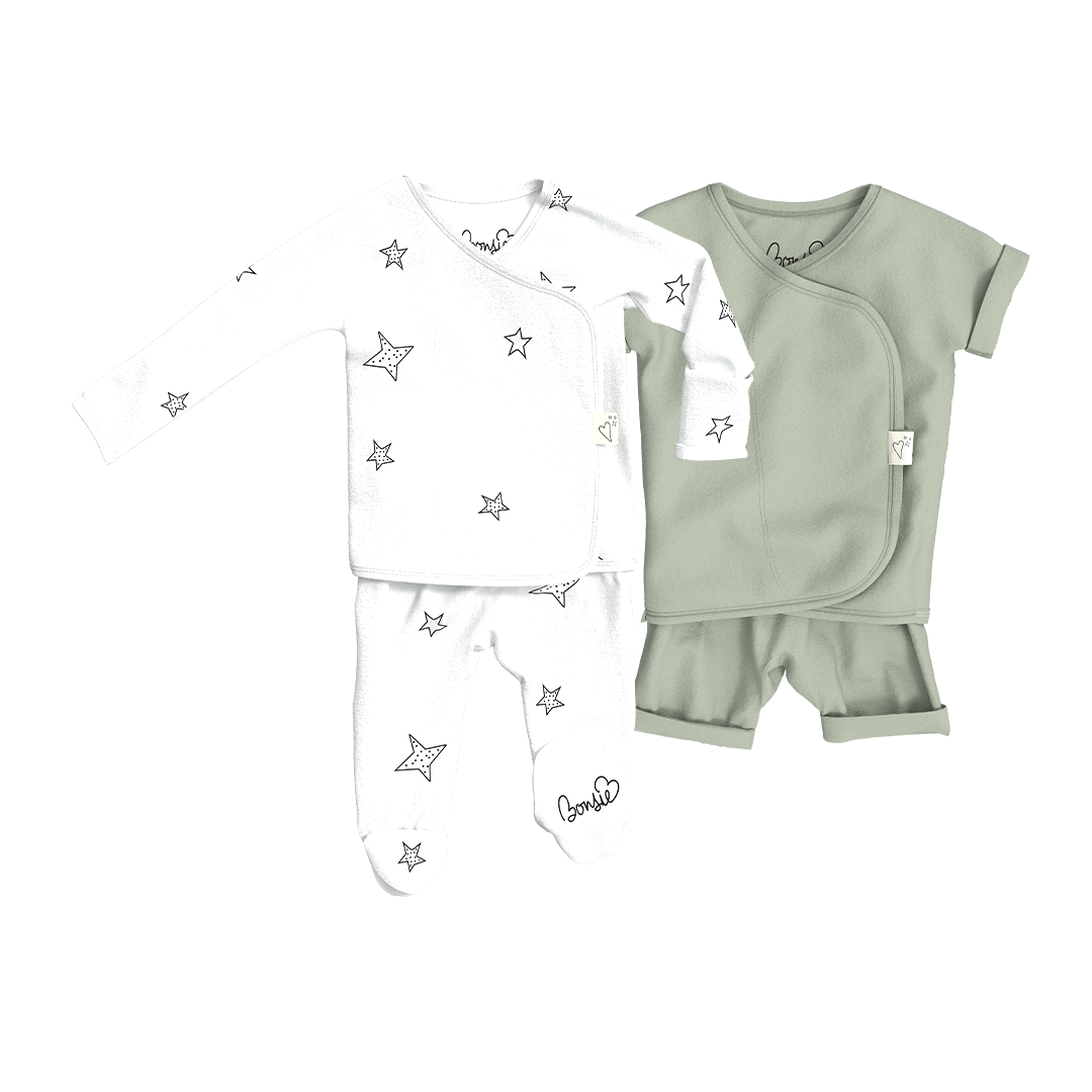 Baby Bundle - Stars Footie + Avocado Romper