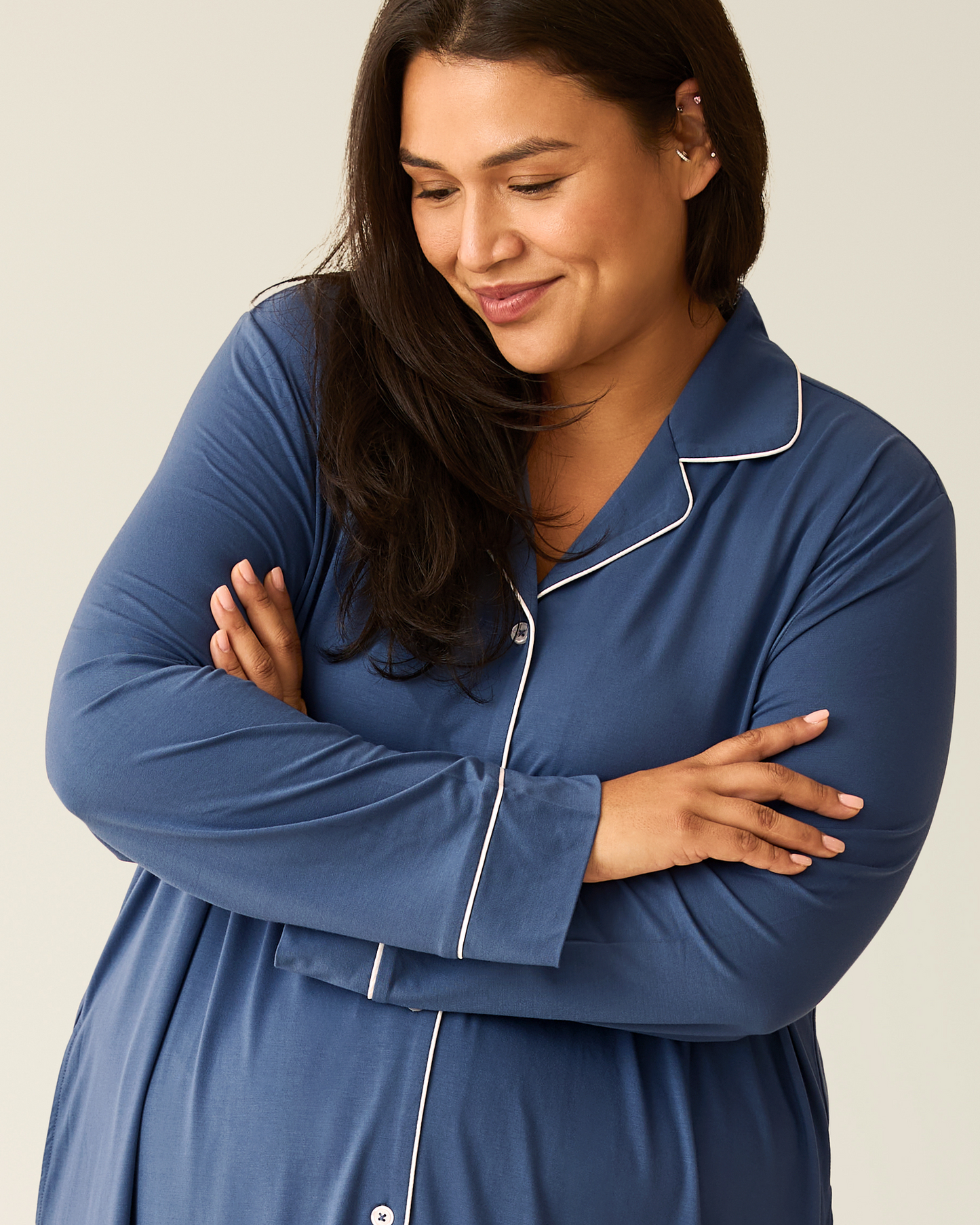 Clea Bamboo Long Sleeve Sleep Shirt | Slate Blue