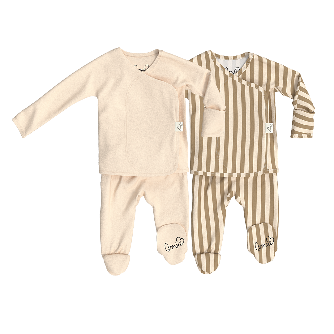Baby Bundle Footie - Oat + Toffee Twist