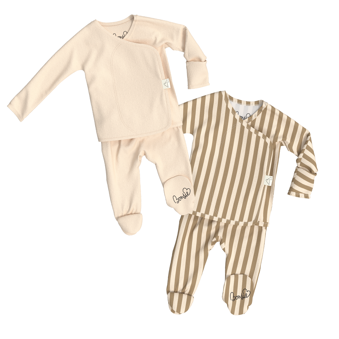 Baby Bundle Footie - Oat + Toffee Twist