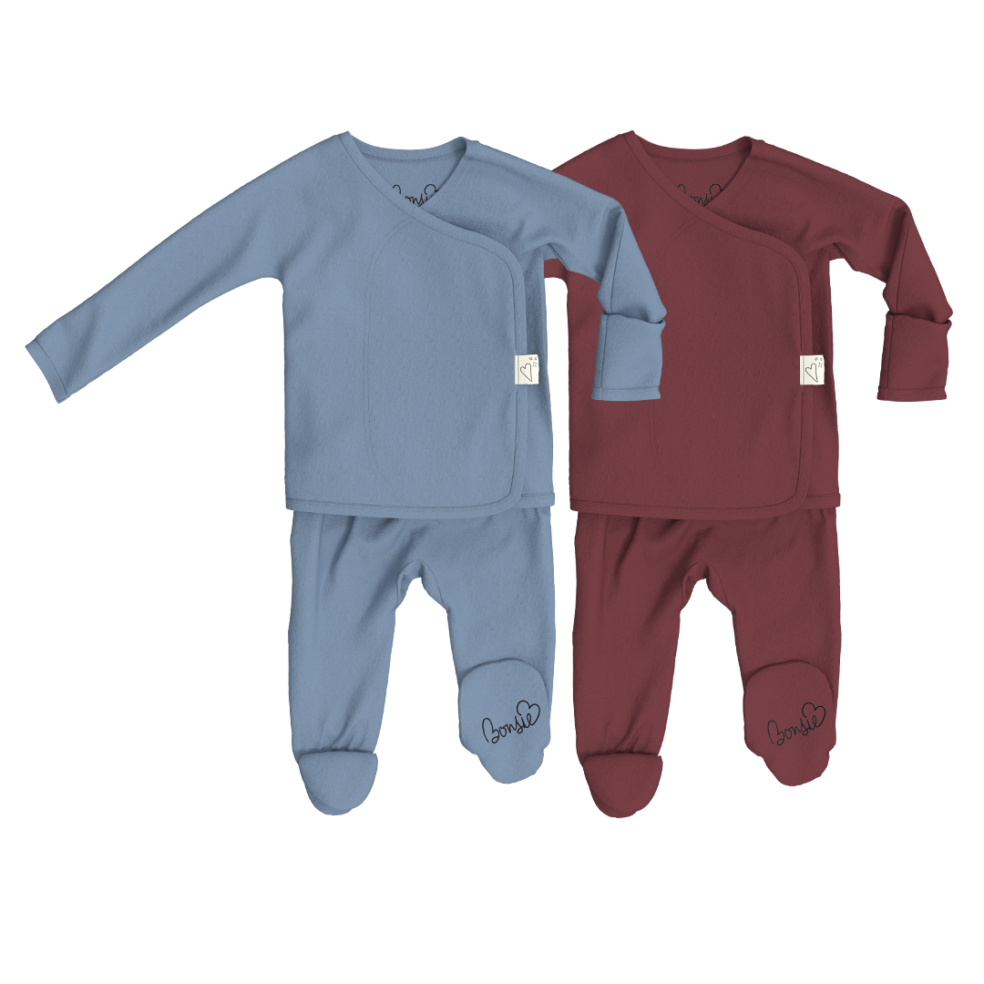 Baby Bundle Footie - Dusty Sky + Mulberry